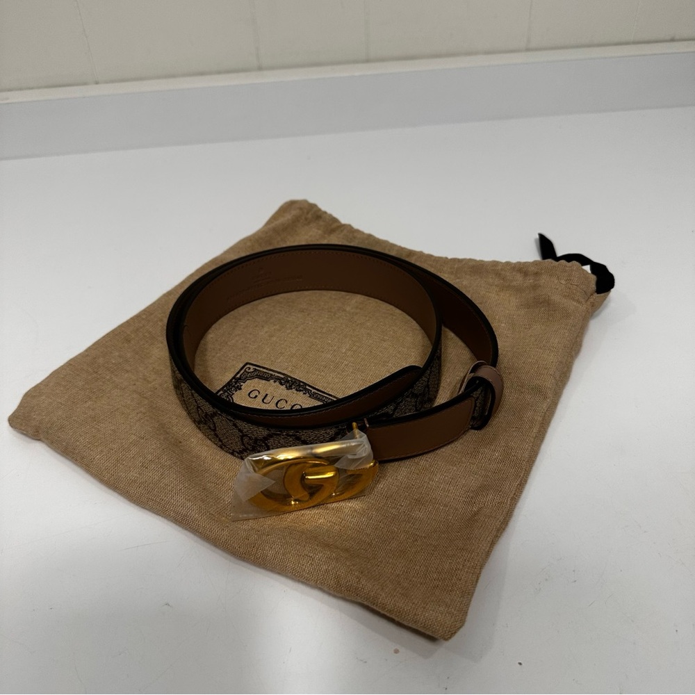 Gucci Taupe Belt with Gold Buckle